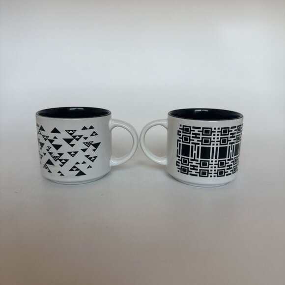Two Frank Lloyd Wright Foundation Demitasse Coffee Cups 4oz Black White Geo MCM - Picture 9 of 11